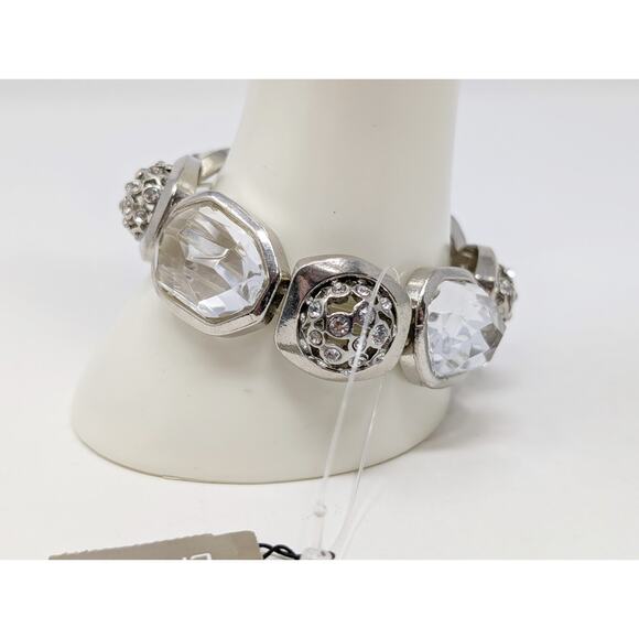 Chico's Bracelet Silver Tone Roselle Chunky Glass Crystal Stretch New - Picture 4 of 8